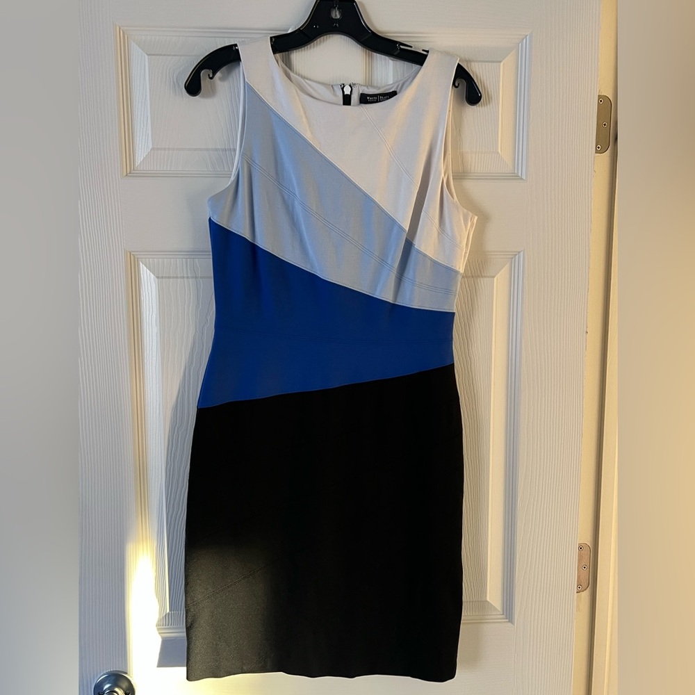 WHBM Elegant White, Blue and Black Colorblock Dress